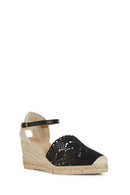 Geox Women's Black Gelsa Knit Wedge Heels Leather Espadrilles | Derimod