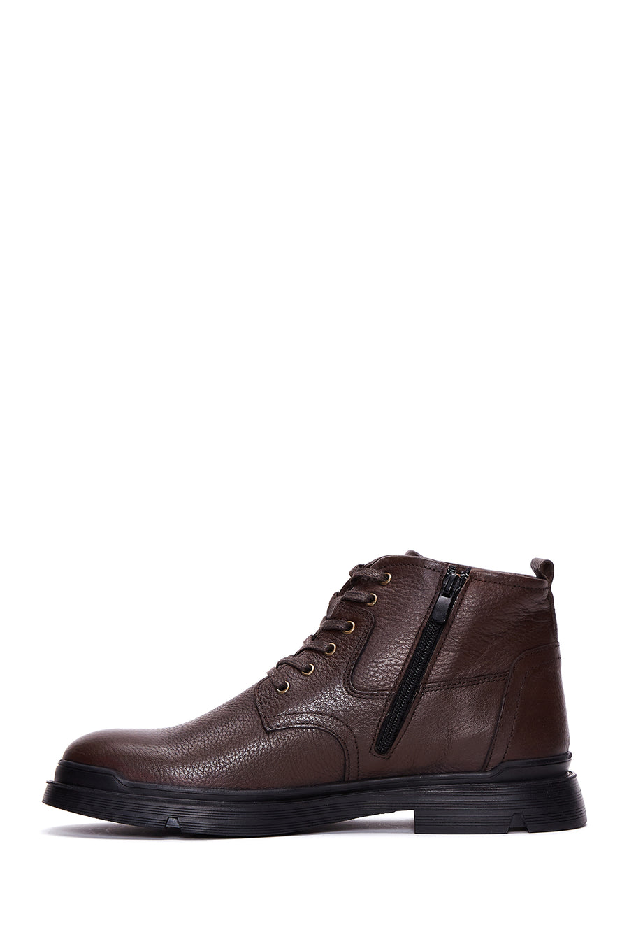 Men's Brown Leather Zippered Casual Boots