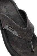 Men's Gray Flip Flop Nubuck Leather Slippers | Derimod