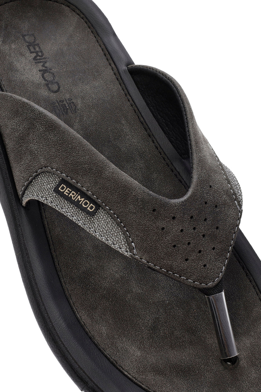 Men's Gray Flip Flop Nubuck Leather Slippers