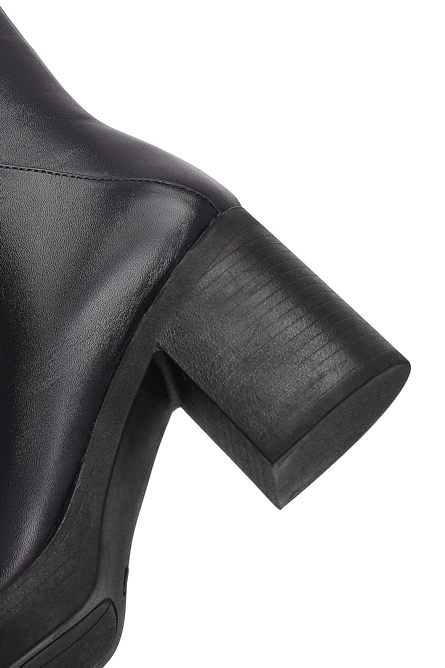 Woman Black Zip Closure Thick-Heeled Leather Boots