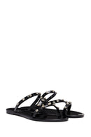 Women's Black Faux Leather Slippers | Derimod