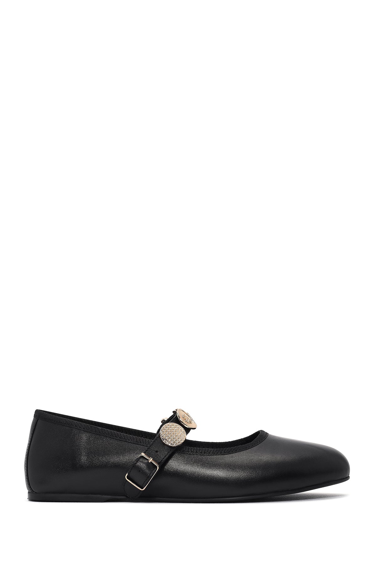 Women's Black Buckle Leather Ballerinas 25SFD181918 | Derimod