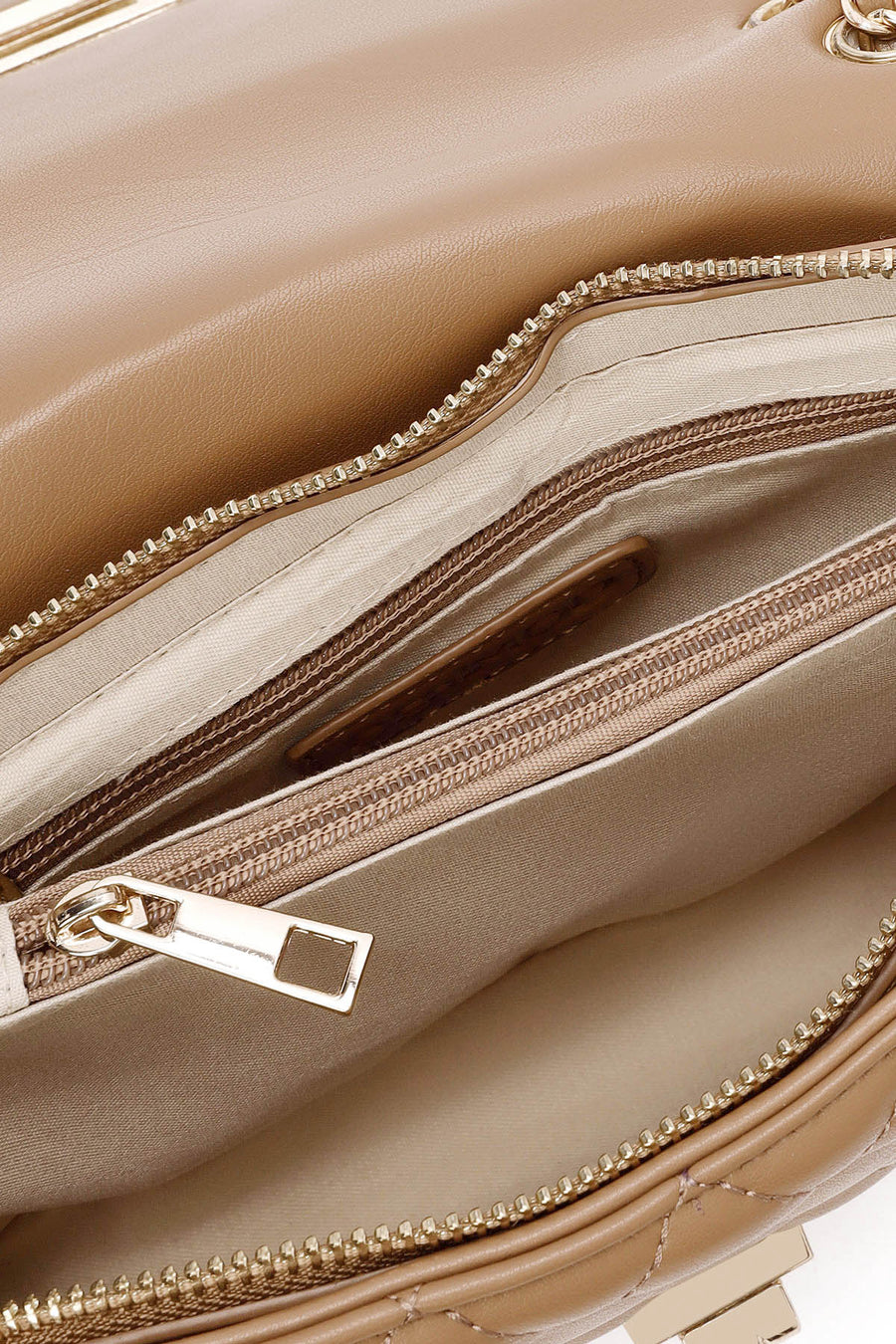 Women's Beige Long Strap Quilted Patterned Shoulder Bag