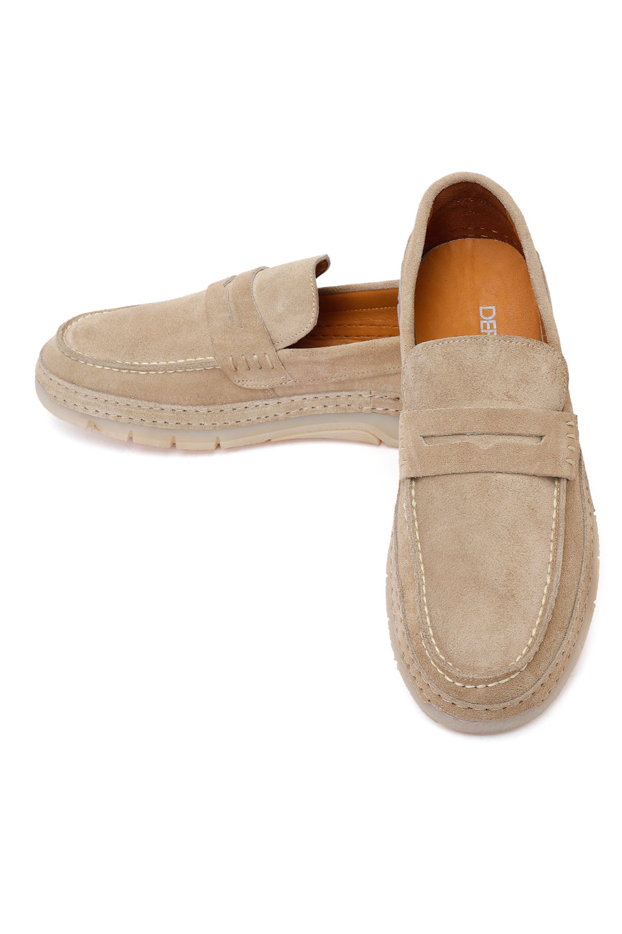 Men's Beige Chunky Suede Leather Loafers