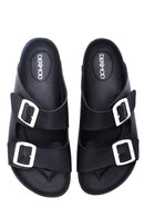 Women's Black Double Buckle Slippers | Derimod