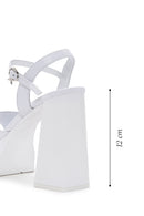 Women's White Leather Plaftorm Thick Heeled Sandals | Derimod