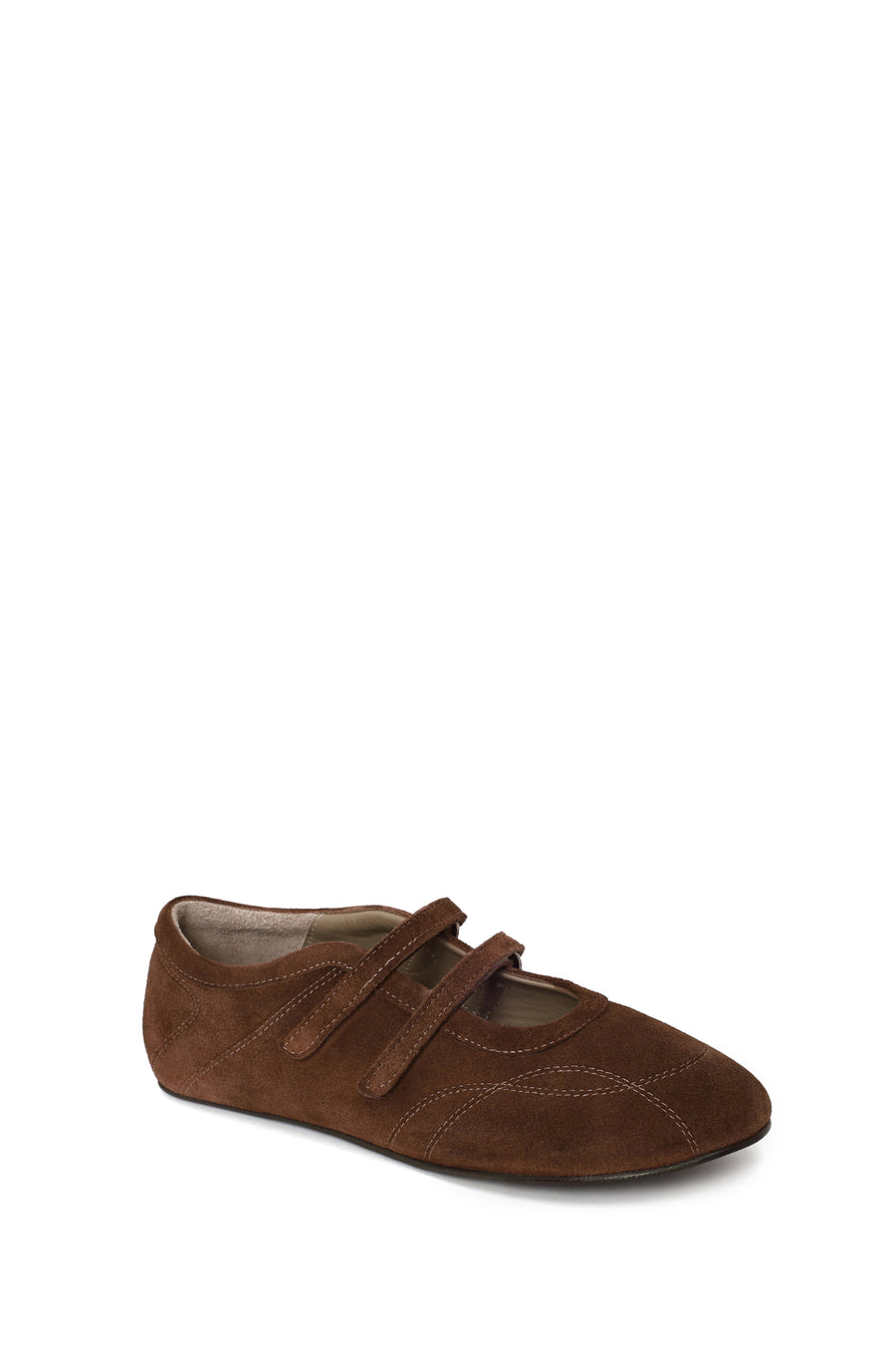 Woman Brown Double-Strap Suede Leather Ballet Flat
