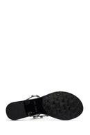 Women's Black Faux Leather Slippers | Derimod