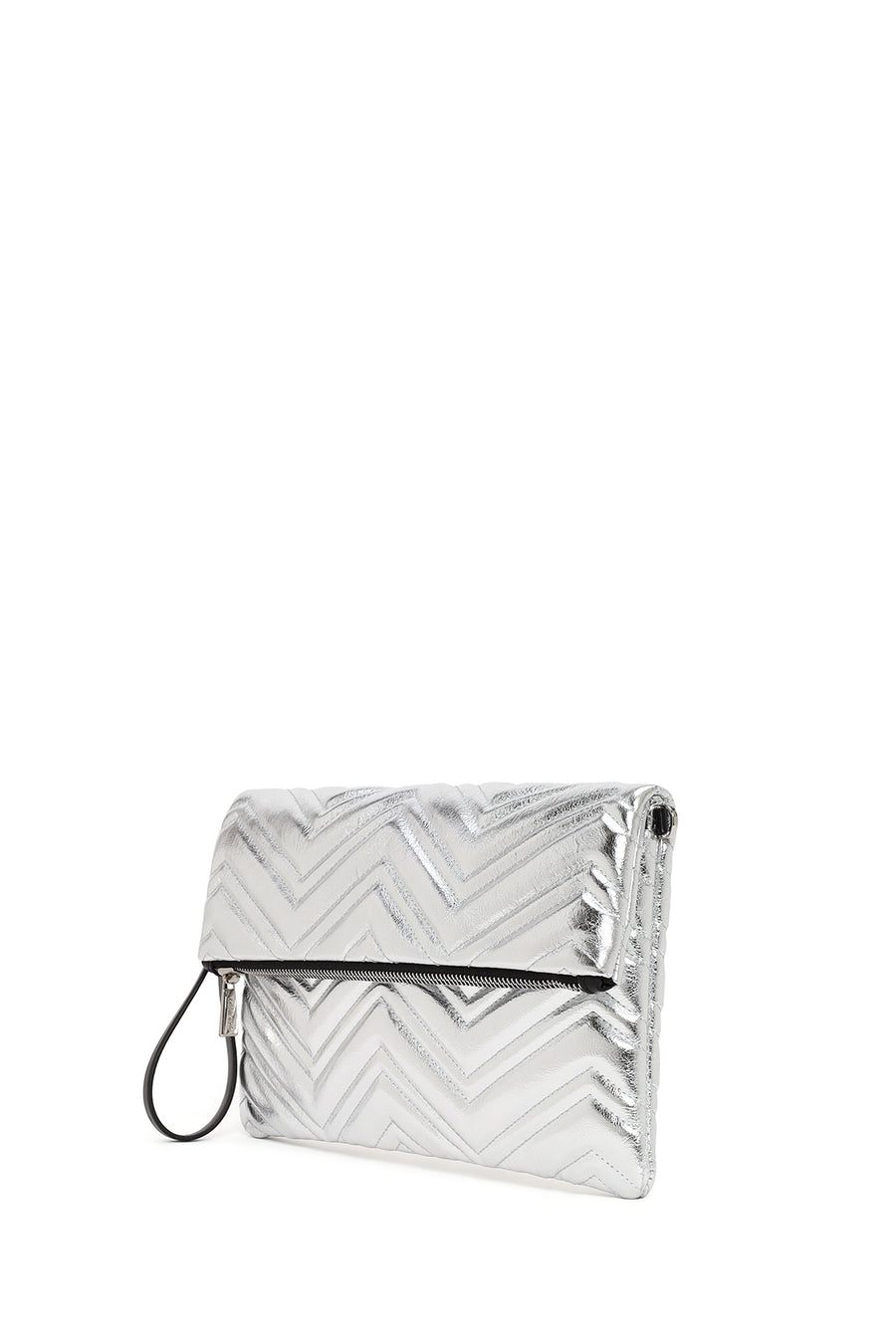 Woman Silver Chain-Strap Quilted Clutch Bag