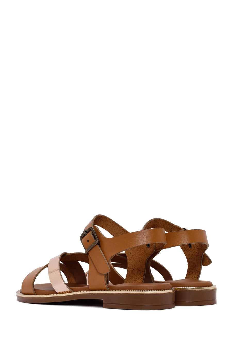 Women's Tan Leather Ankle Buckle Sandals