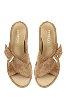 Women's Tan Suede Leather Sandals | Derimod