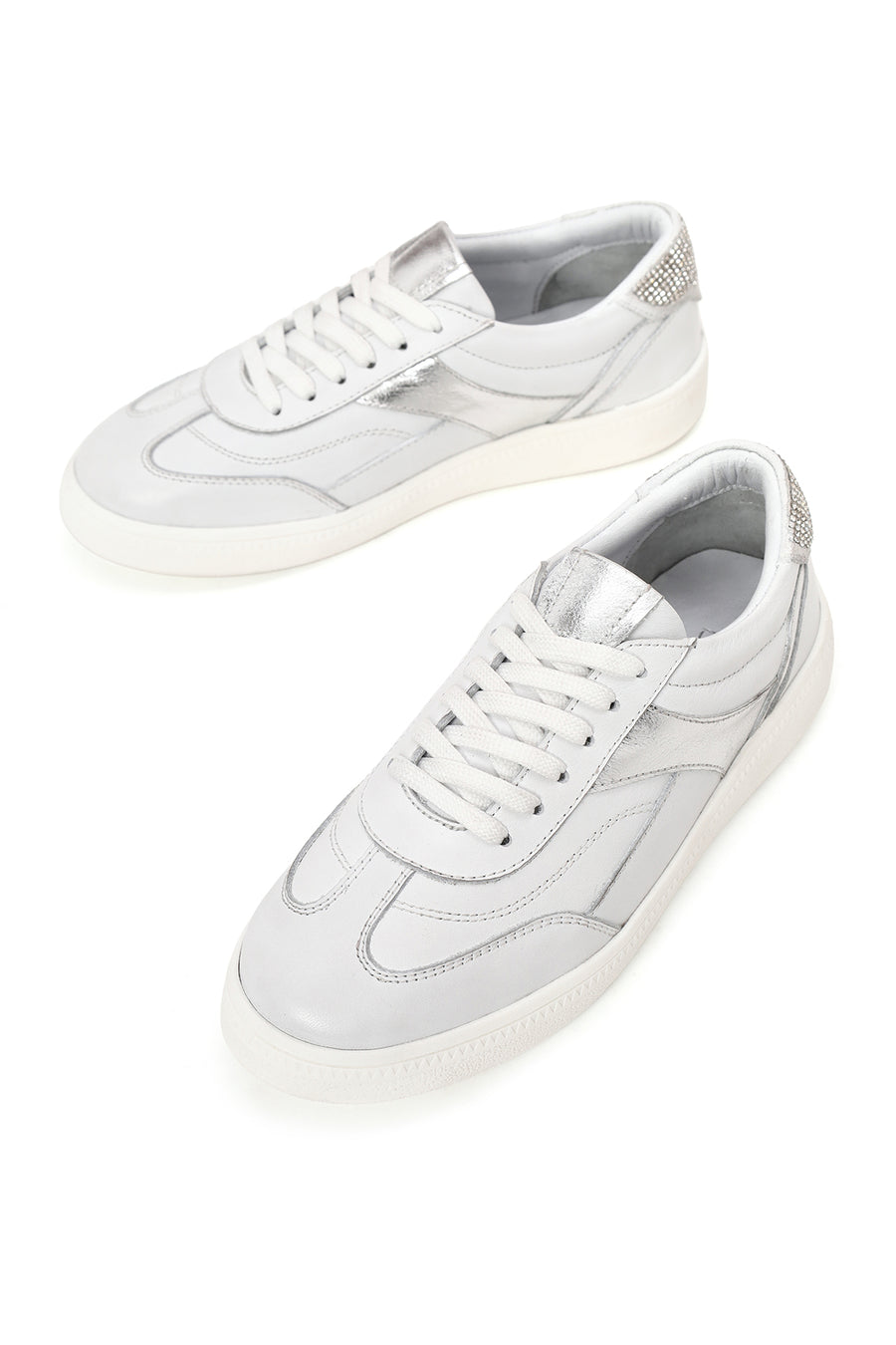 Kadın Beyaz Bağcıklı Kalın Tabanlı Taşlı Deri Sneaker
