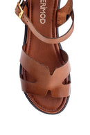 Women's Tan Leather Flat Sandals | Derimod