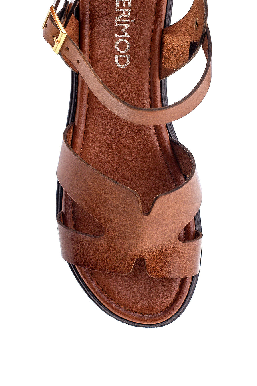 Women's Tan Leather Flat Sandals