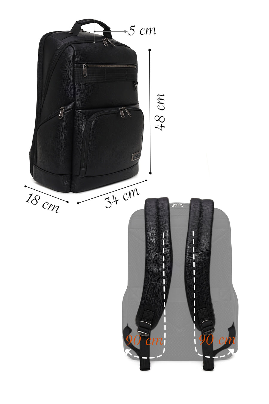 D-Pack Unisex Black Leather Backpack