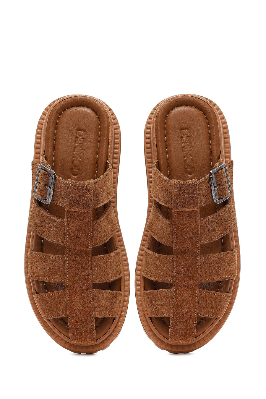 Women's Brown Thick Soled Suede Leather Slippers