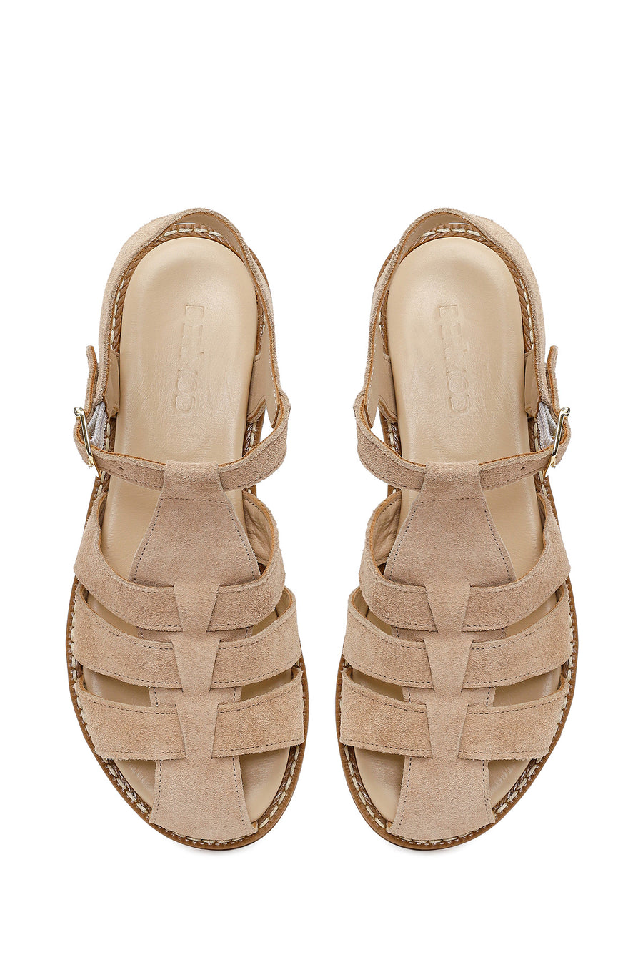 Woman Cream Buckled Ankle Suede Sandal