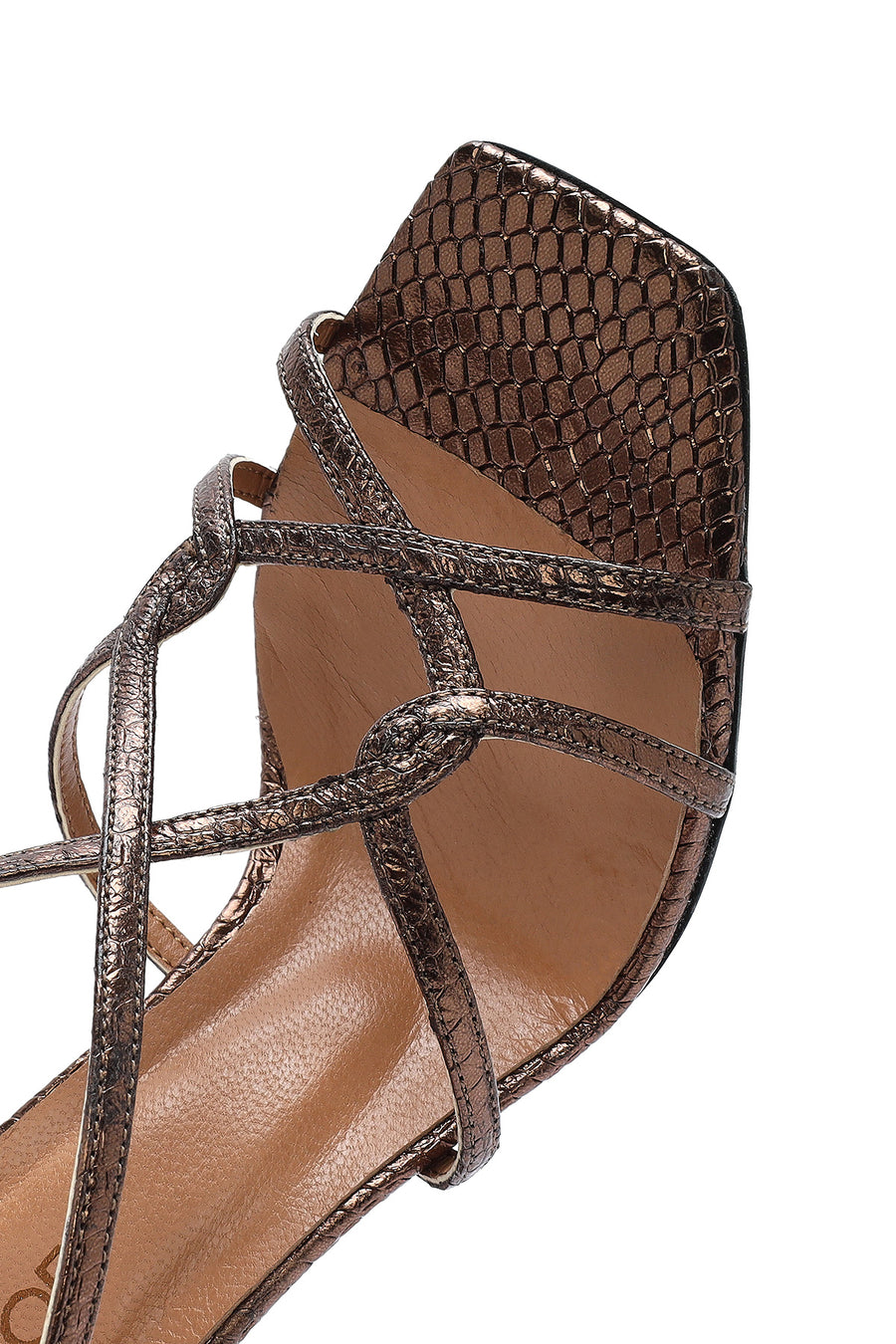Women's Bronze Ankle Strap Patterned High Thin Heel Leather Shoes