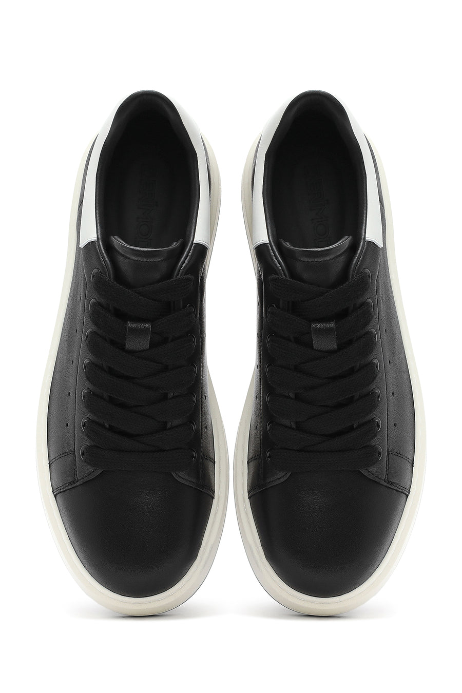 Erkek Siyah Bağcıklı Deri Sneaker