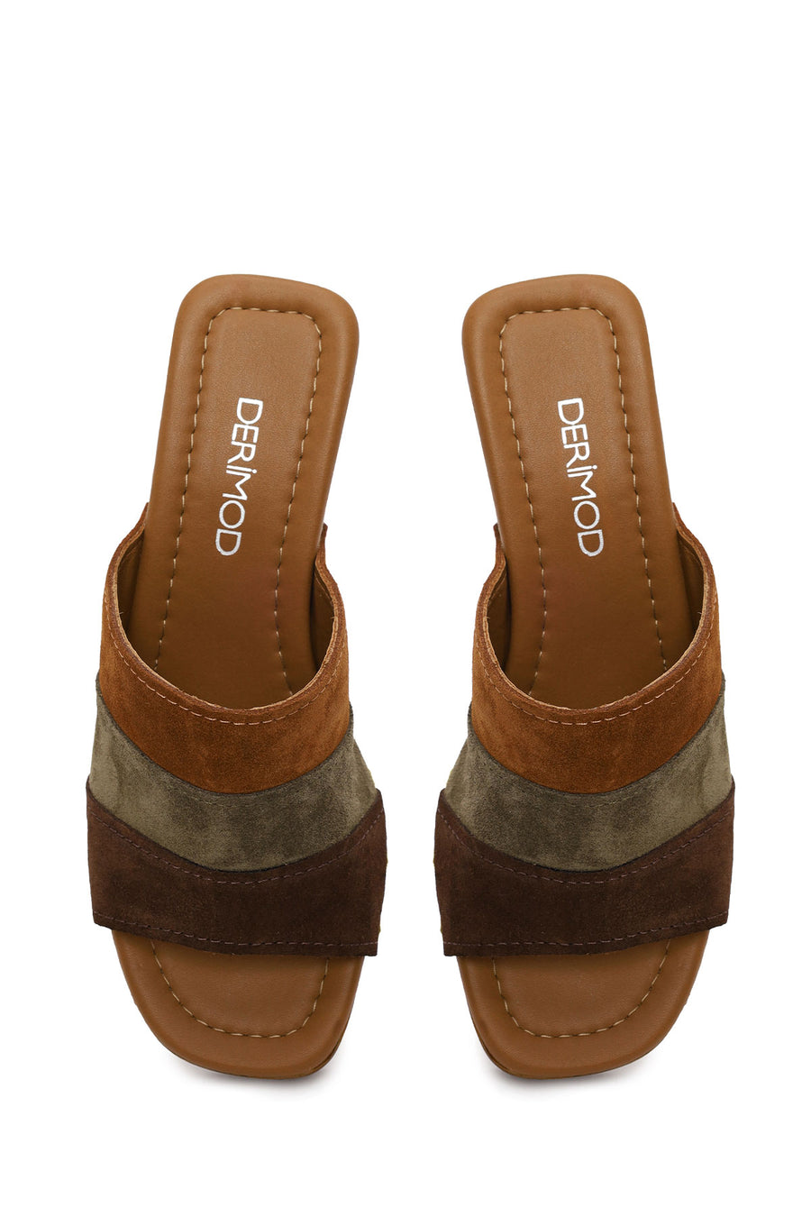 Woman Multicolored Thick-Heeled Suede Slipper