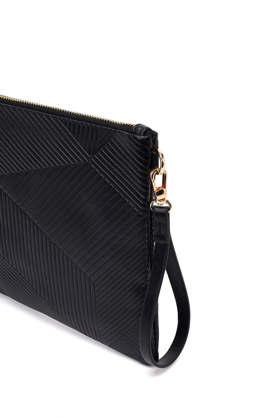 Woman Black Chain-Strap Patterned Clutch Bag
