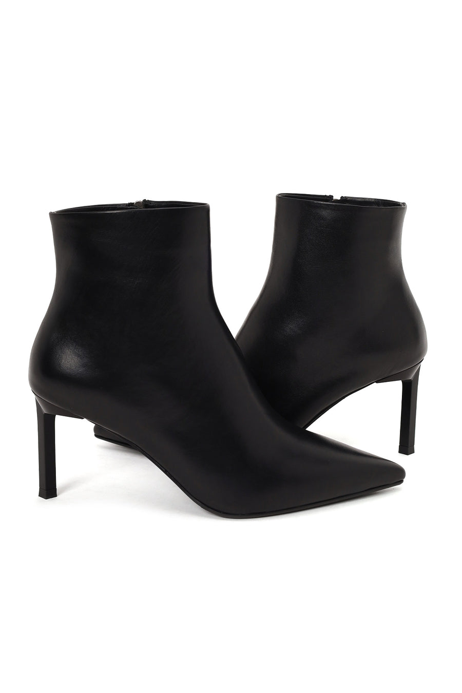 Woman Black Zip Closure Stiletto Heel Leather Boots