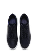 Men's Navy Blue Leather Thick Soled Sneaker | Derimod