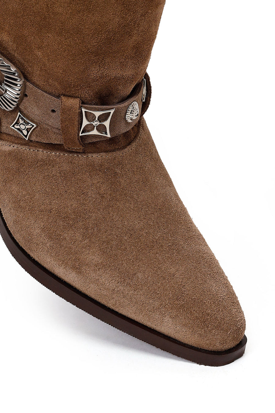 Woman Beige Thick-Heeled Suede Cowboy Boots