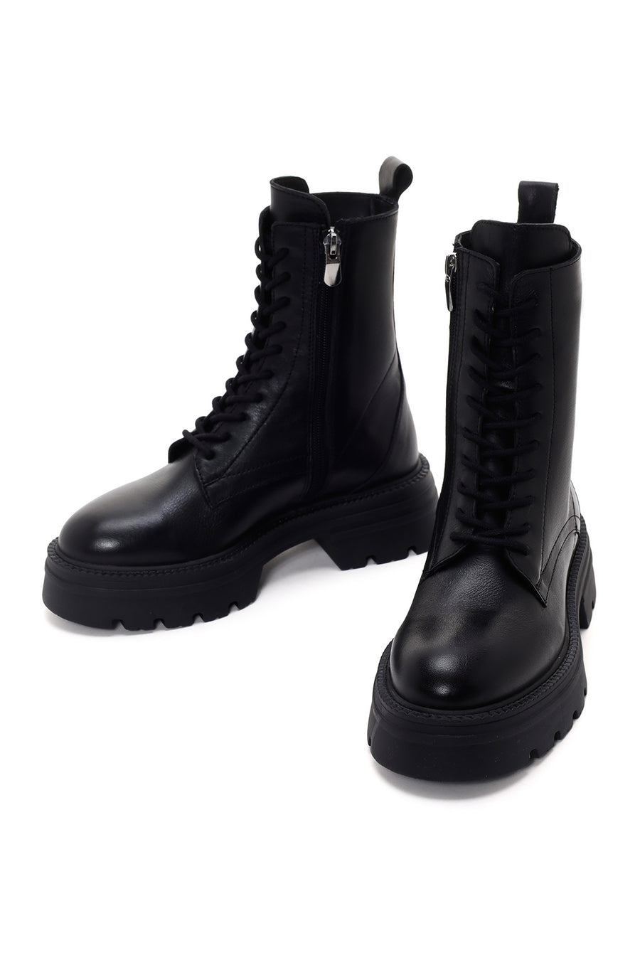 Women's Black Zippered Leather Boots