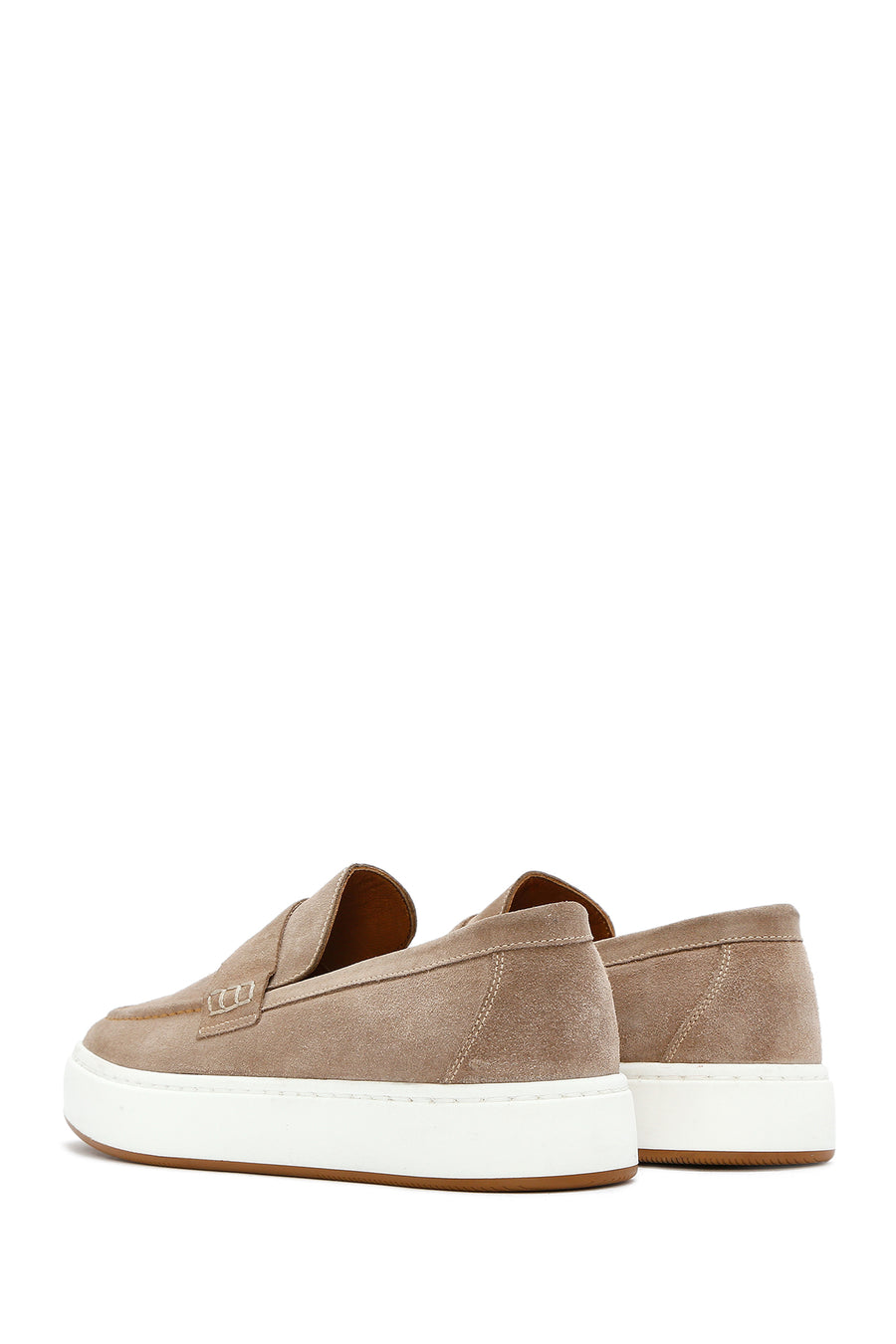 Men's Beige Chunky Suede Leather Loafers