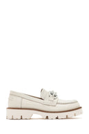 Women's Cream Leather Masculine Loafer | Derimod