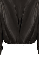 April Woman Black Short Oversize Leather Jacket | Derimod
