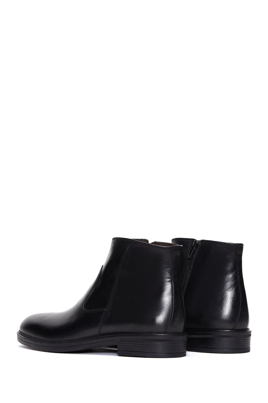 Men's Black Leather Casual Zipper Boots
