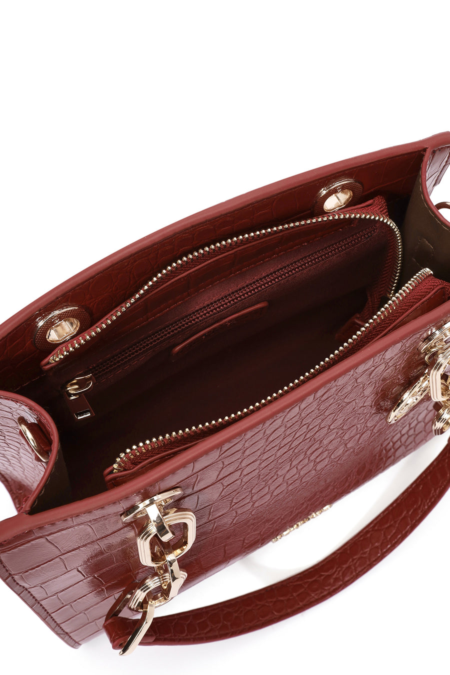 Women's Claret Red Long Strap Crocodile Patterned Classic Shoulder Bag