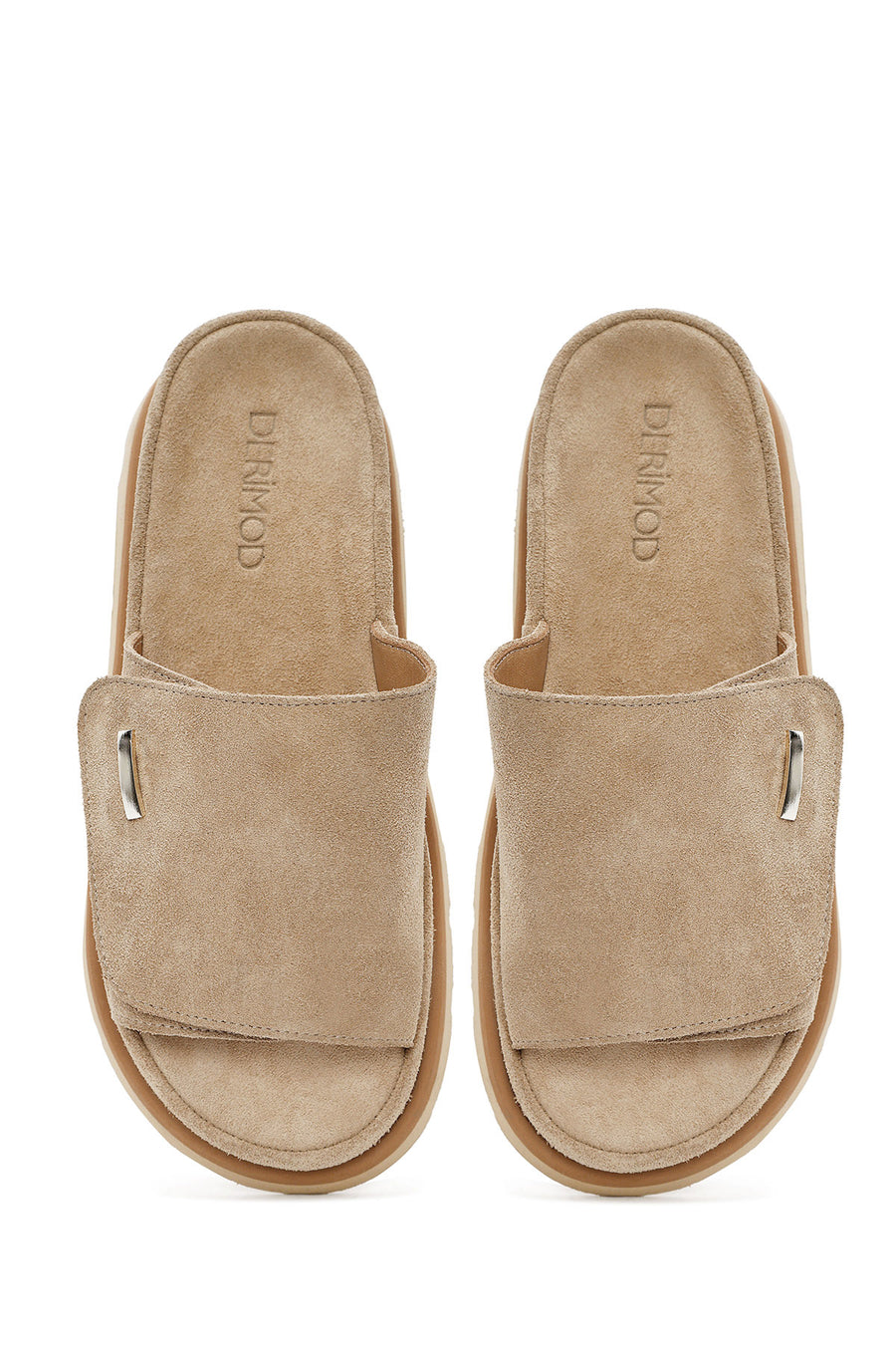 Women's Beige Suede Leather Slippers
