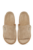 Women's Beige Suede Leather Slippers | Derimod