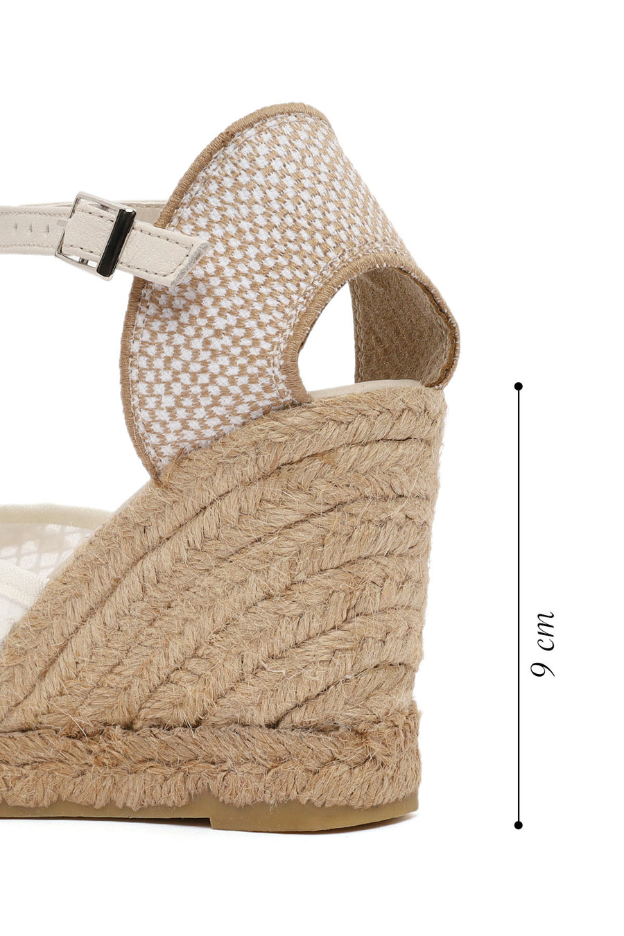 Women's Cream Ankle Strap Patterned Wedge Heel Espadrilles
