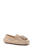 Women's Beige Tassel Detailed Suede Leather Loafer | Derimod