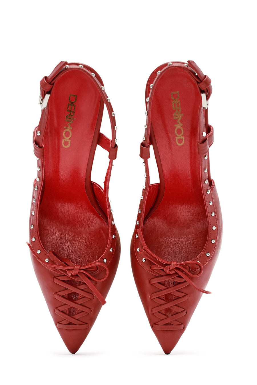 Women's Red Slingback High Thin Heel Leather Shoes