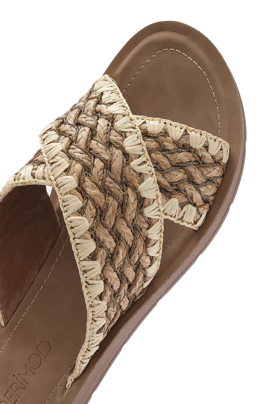 Women's Beige Braided Straw Slippers