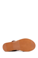 Women's Tan Thick Soled Leather Comfort Sandals with Ankle Strap | Derimod