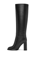 Women's Black High Thick Heel Leather Boots | Derimod