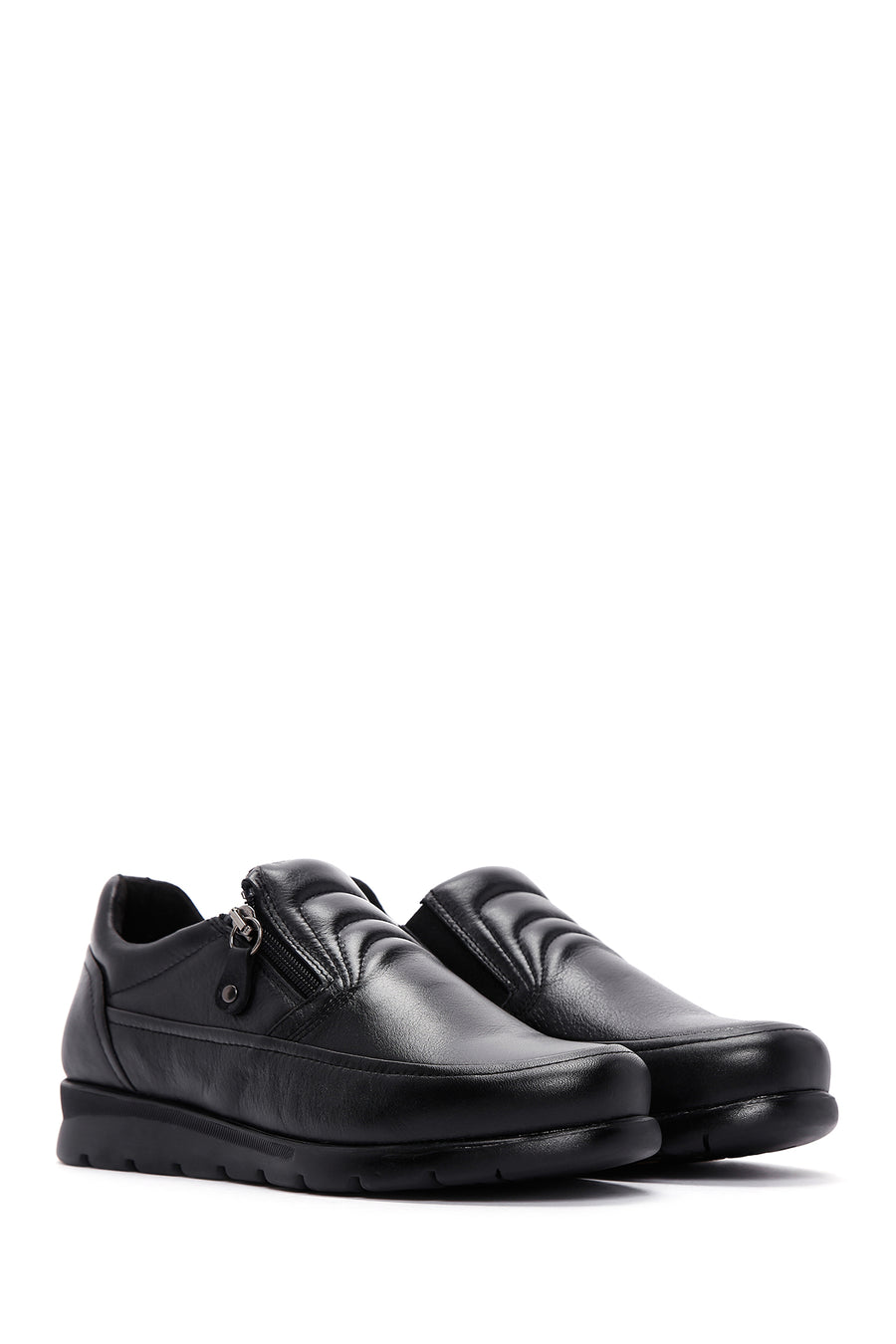 Women's Black Leather Comfort Casual Shoes