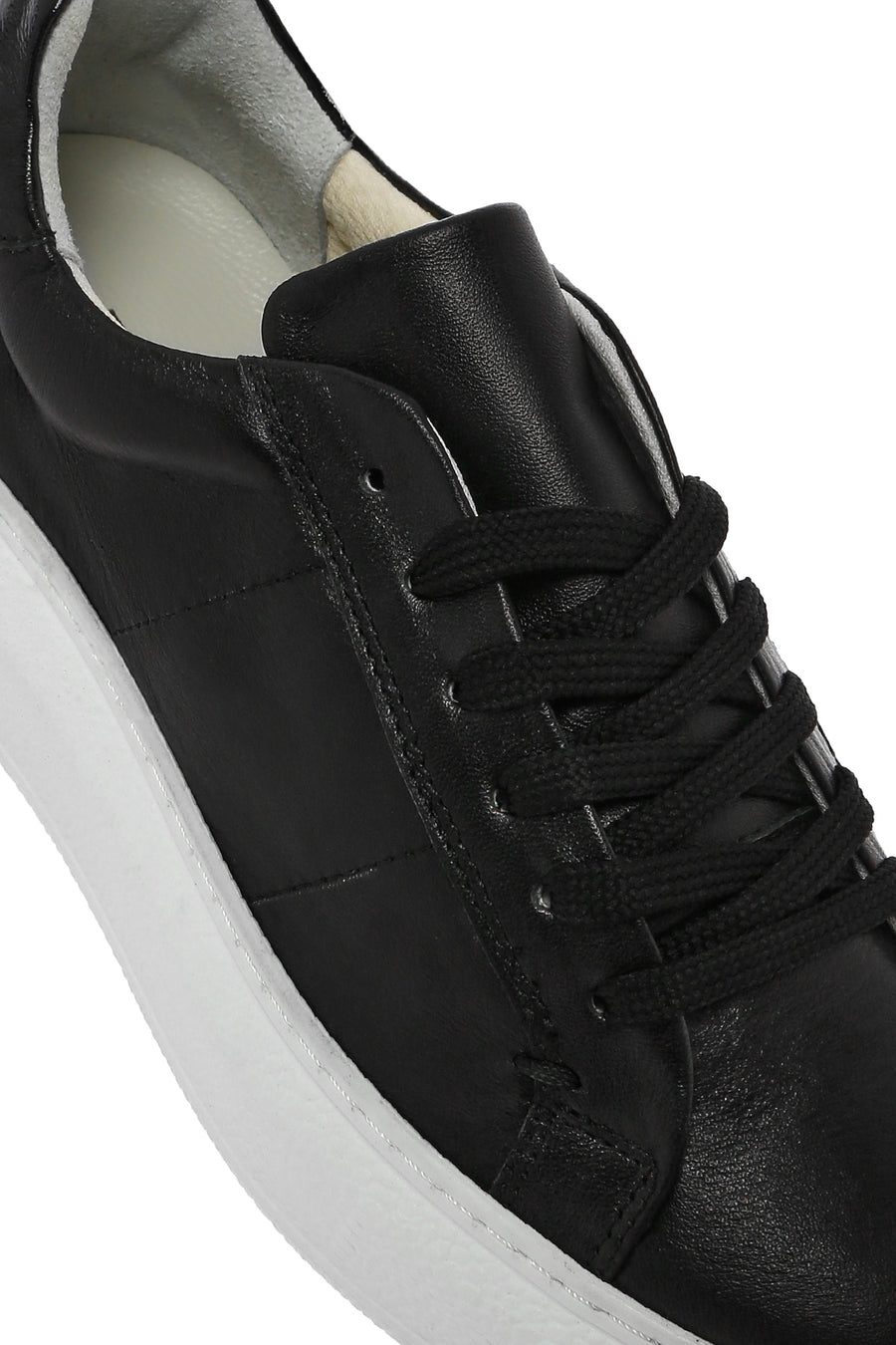Women's Black Lace-Up Leather Sneaker