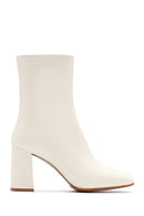 Women's Cream Zippered Thick Heeled Leather Boots | Derimod