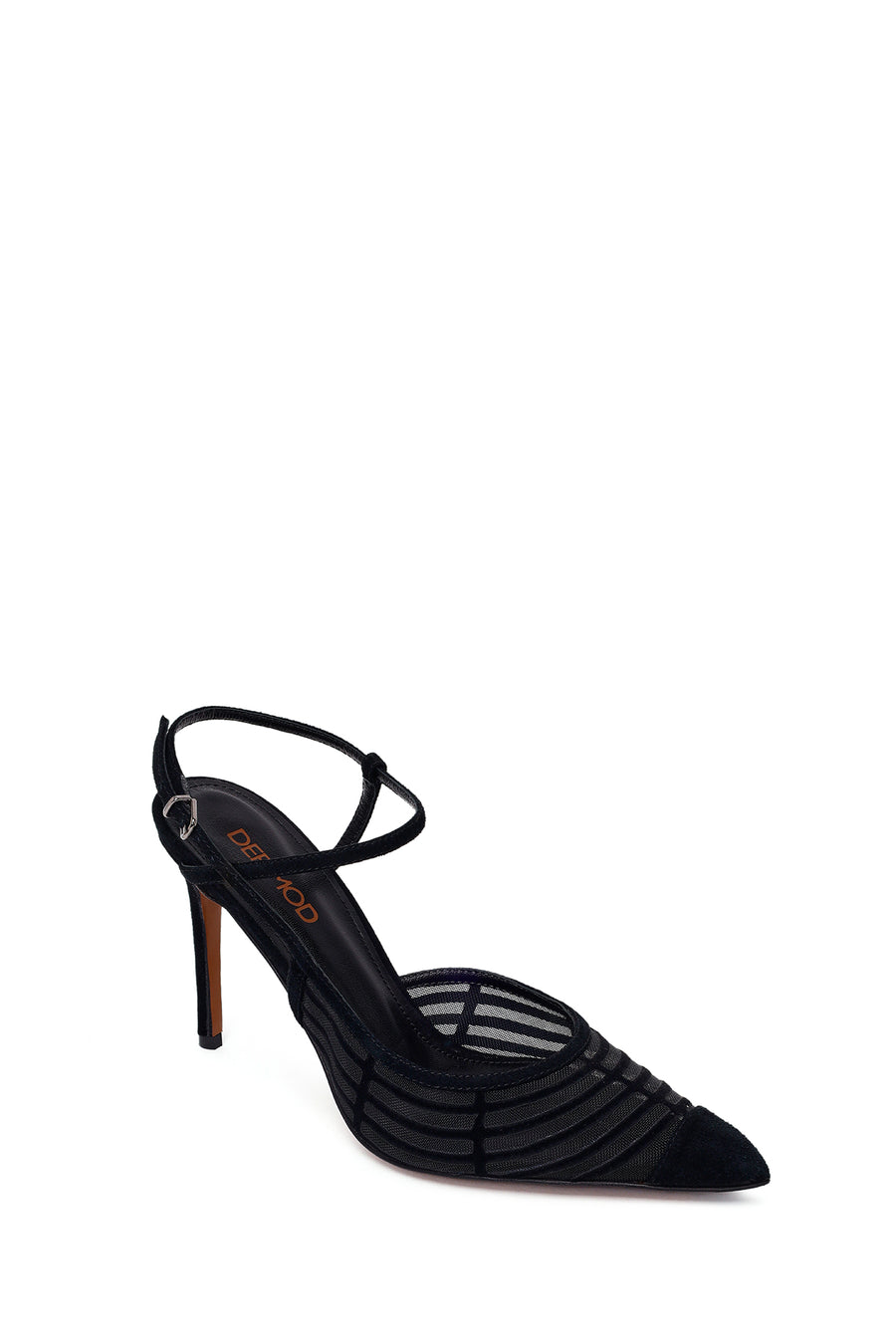 Woman Black Ankle-Buckle High Slim-Heel Leather Shoes