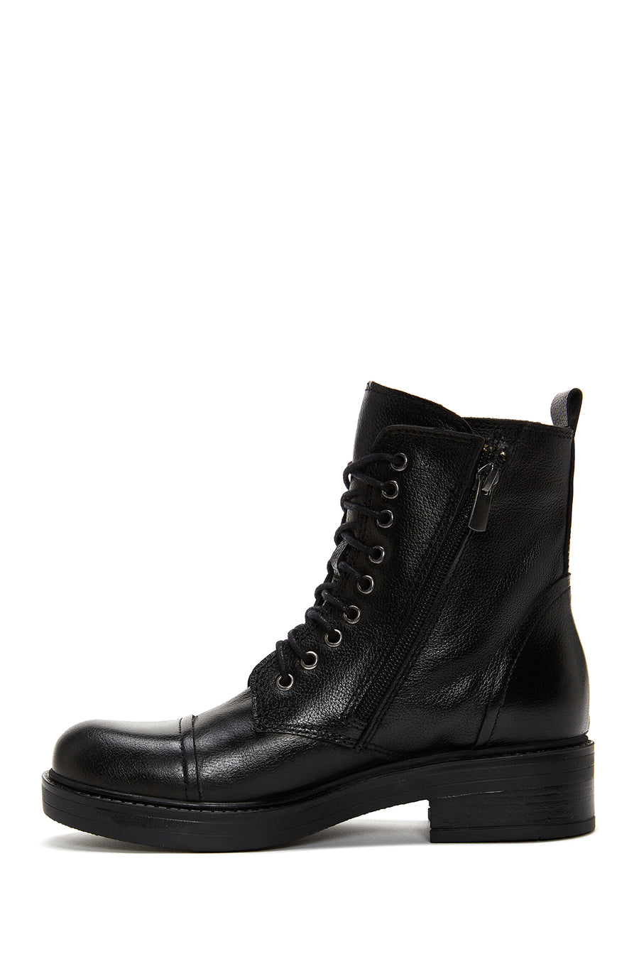 Women's Black Leather Boots Zippered Flat Boots