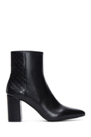 Women's Black Heeled Zippered Casual Leather Boots | Derimod