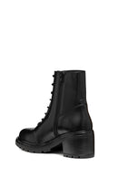 Geox Women's Black Damiana Zippered Thick Heel Leather Boots | Derimod